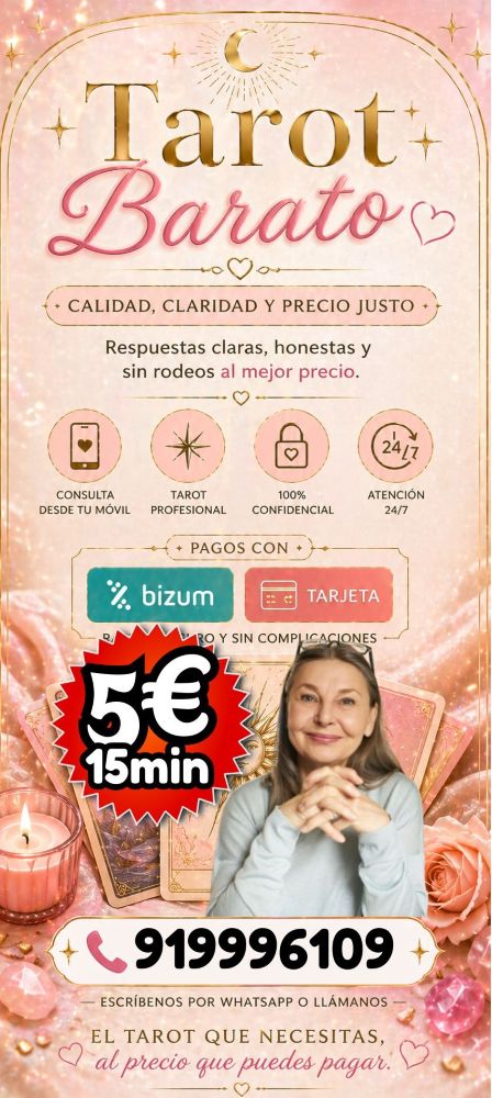 Lecturas de tarot económico 5 € 15 minutos. Tarotistas buenas